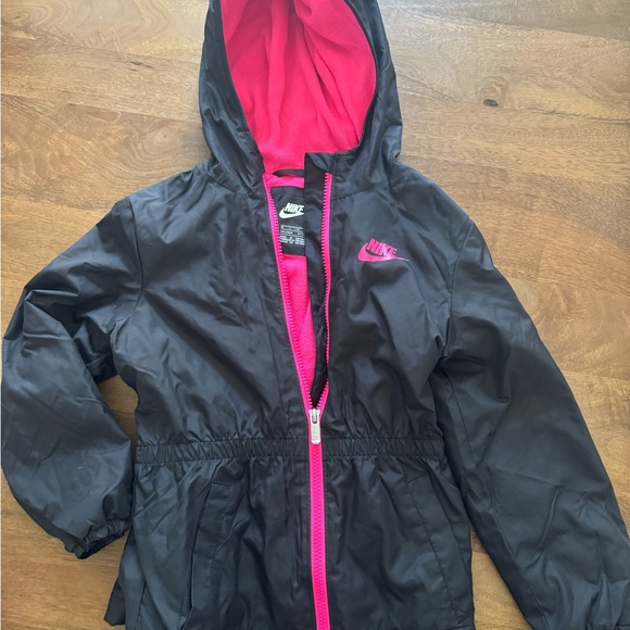 Nike Kids Ripstop Mid-weight Anorak Jacket- Black with Pink Accents - Picture 1 of 3